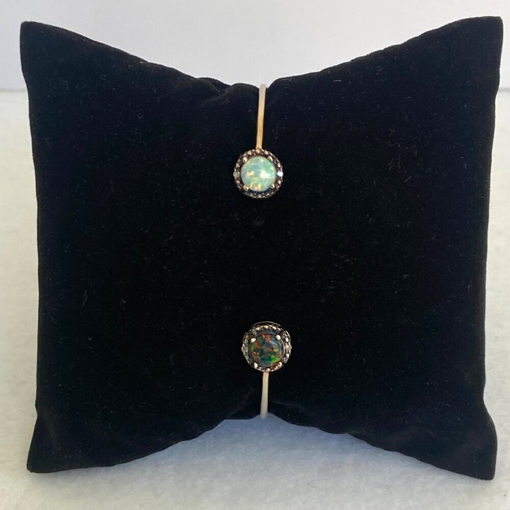 Gold Vermeil Sterling Silver Dainty Black White Opal Diamond Cuff Bracelet 6.25" - Picture 4 of 16